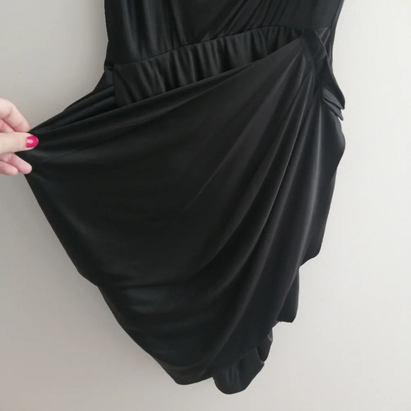 All Saints Kaya Drape Front Asymmetric Satin Black Mini Dress Spaghetti Straps 0 - Picture 6 of 16